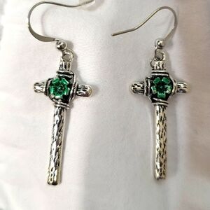New Vintage look alloy Cross with Faux Turquoise accents